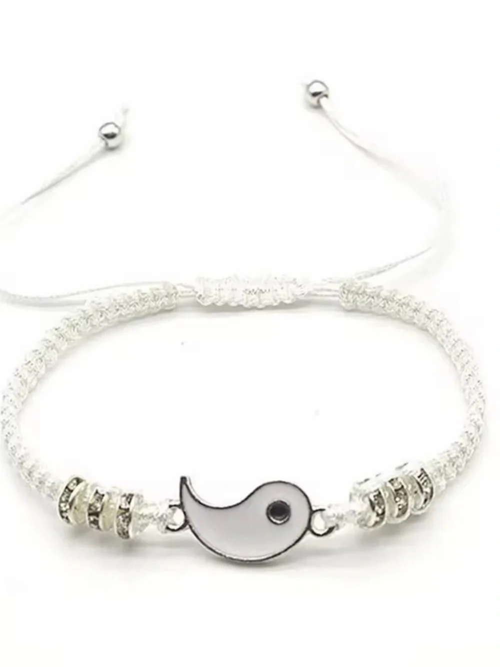 Yin Yang Black and White Adjustable Friendship Bracelet Set